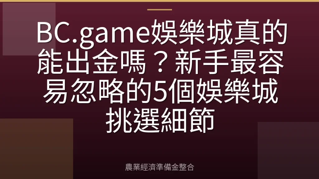 BC.game娛樂城真的能出金嗎？新手最容易忽略的5個娛樂城挑選細節