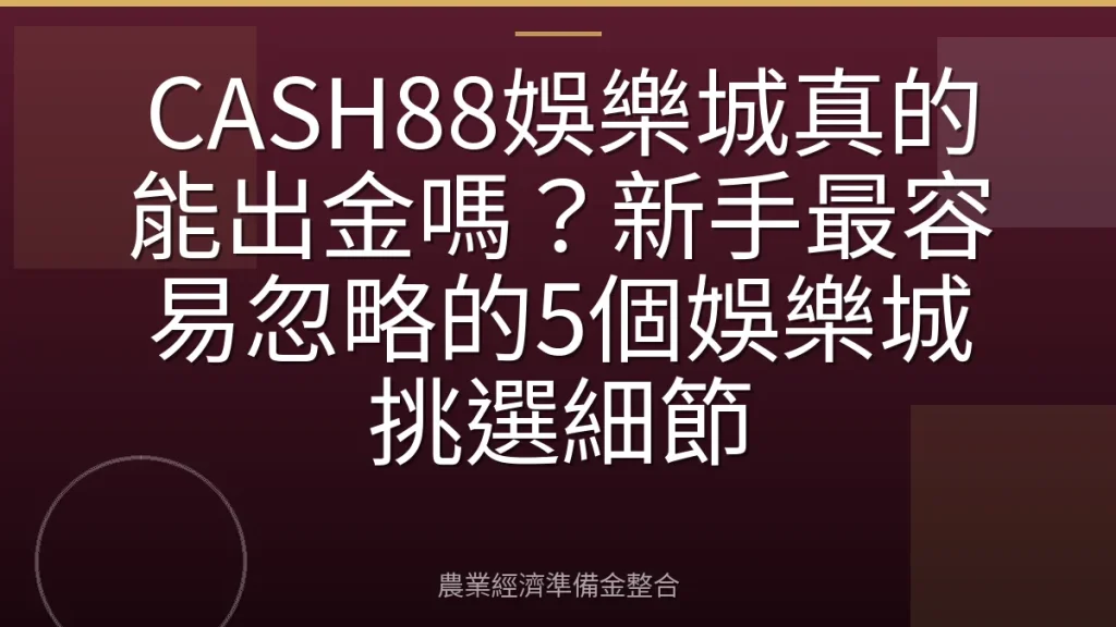 CASH88娛樂城真的能出金嗎？新手最容易忽略的5個娛樂城挑選細節