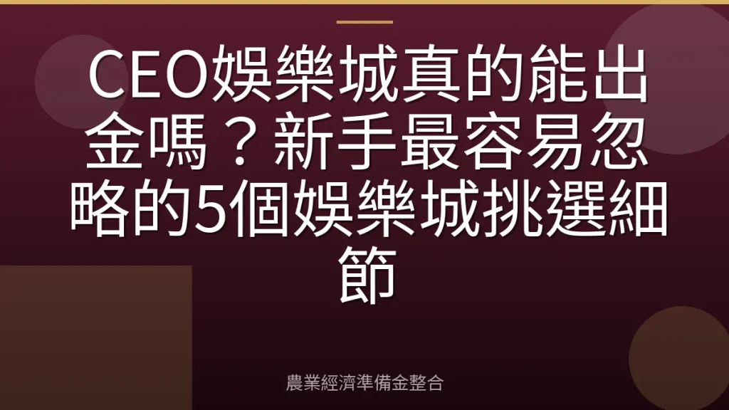 CEO娛樂城真的能出金嗎？新手最容易忽略的5個娛樂城挑選細節