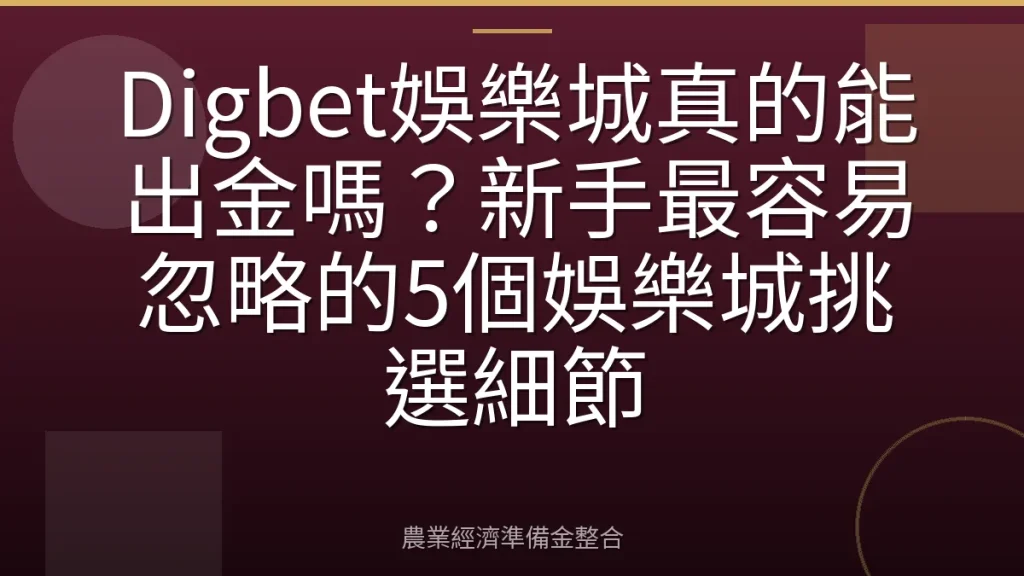 Digbet娛樂城真的能出金嗎？新手最容易忽略的5個娛樂城挑選細節