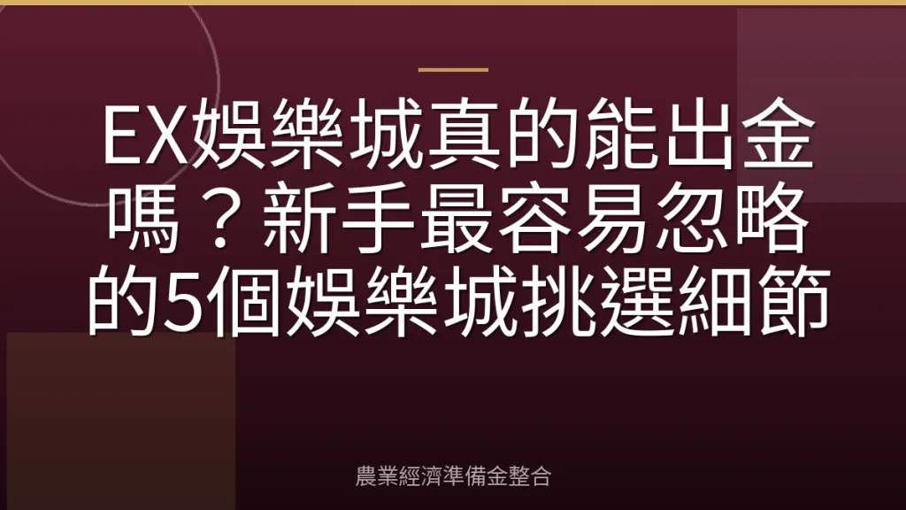 EX娛樂城真的能出金嗎？新手最容易忽略的5個娛樂城挑選細節