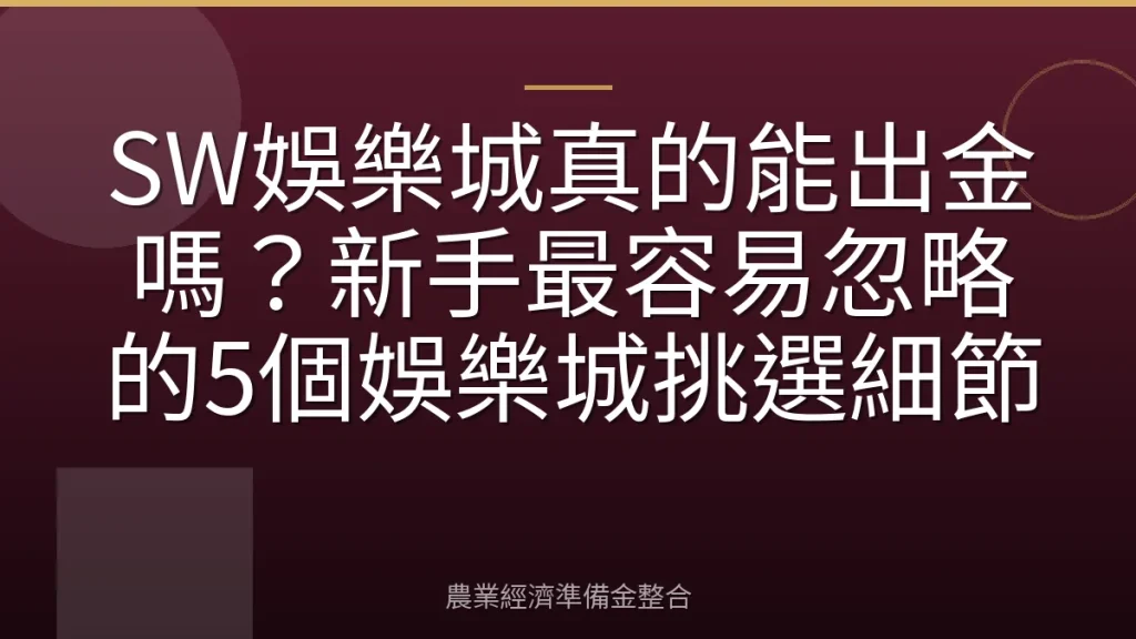 SW娛樂城真的能出金嗎？新手最容易忽略的5個娛樂城挑選細節