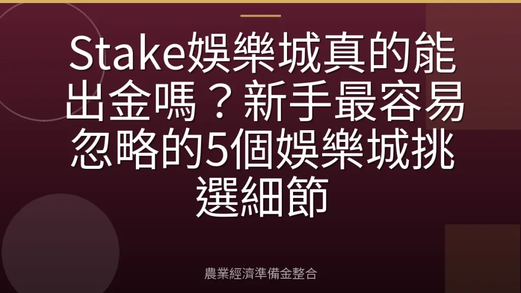 Stake娛樂城真的能出金嗎？新手最容易忽略的5個娛樂城挑選細節