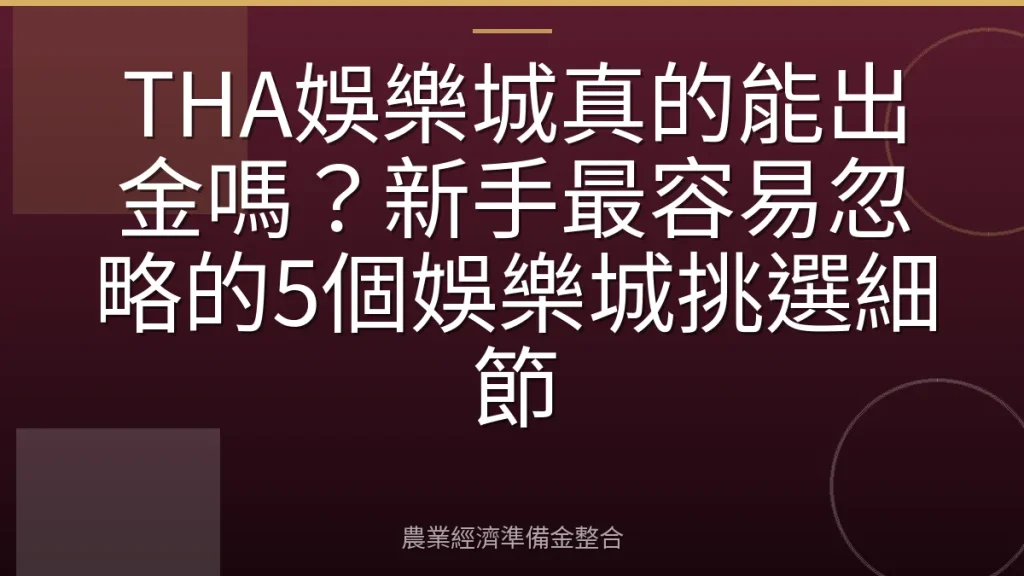 THA娛樂城真的能出金嗎？新手最容易忽略的5個娛樂城挑選細節