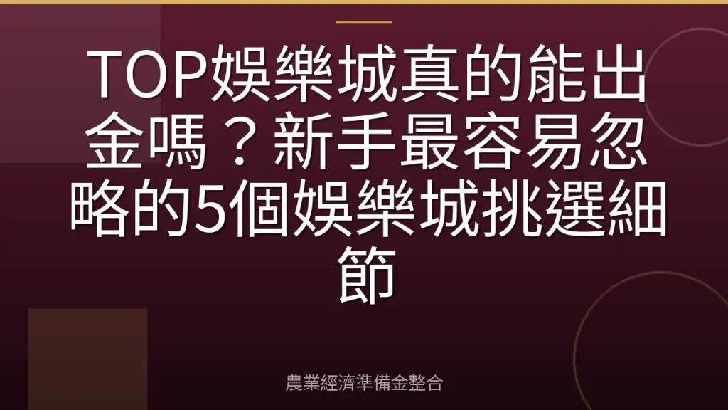 TOP娛樂城真的能出金嗎？新手最容易忽略的5個娛樂城挑選細節