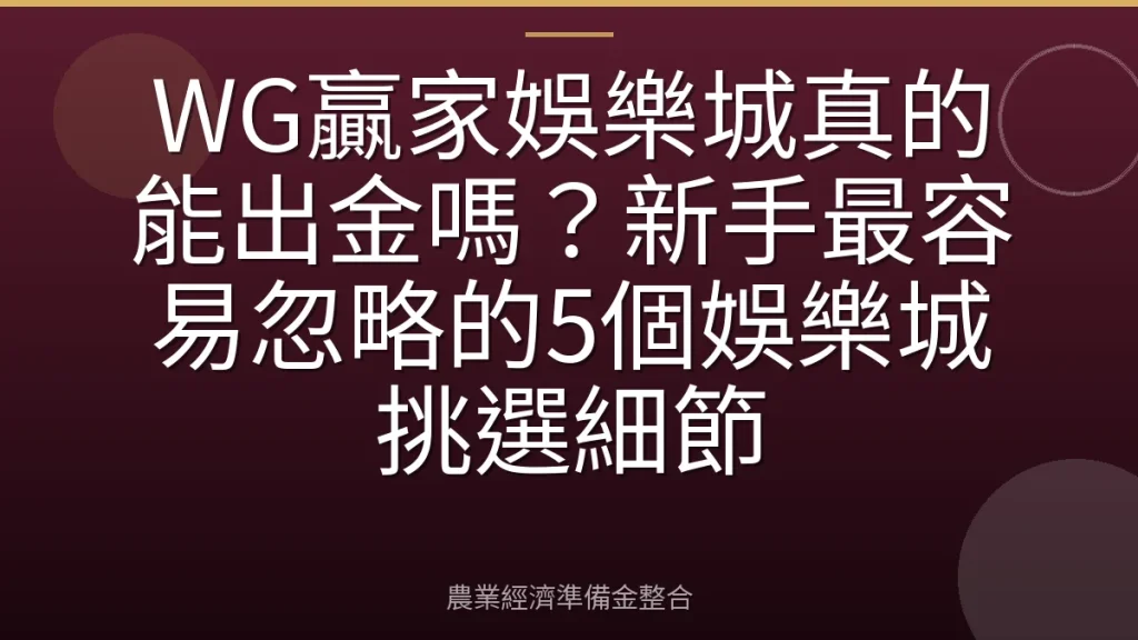WG贏家娛樂城真的能出金嗎？新手最容易忽略的5個娛樂城挑選細節