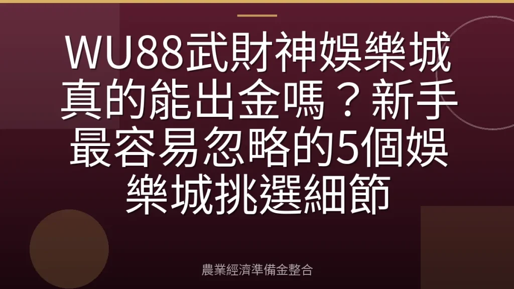 WU88武財神娛樂城真的能出金嗎？新手最容易忽略的5個娛樂城挑選細節