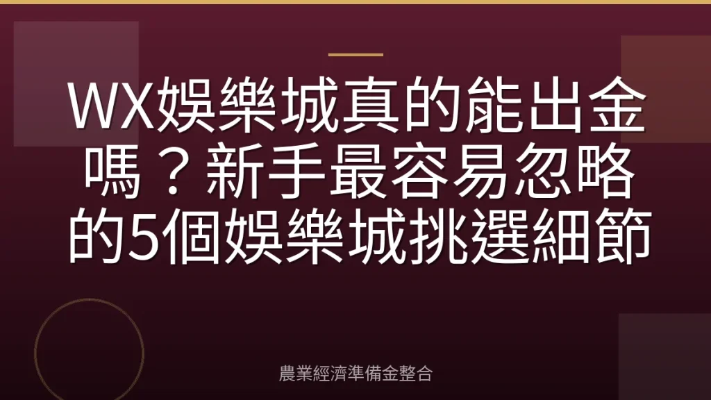 WX娛樂城真的能出金嗎？新手最容易忽略的5個娛樂城挑選細節