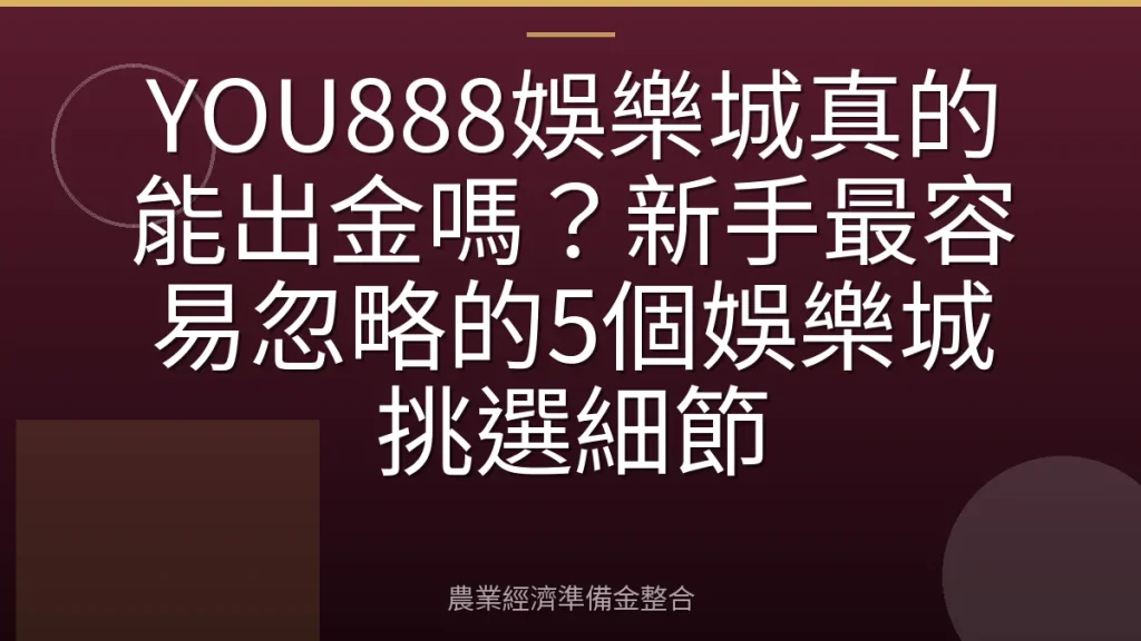YOU888娛樂城真的能出金嗎？新手最容易忽略的5個娛樂城挑選細節