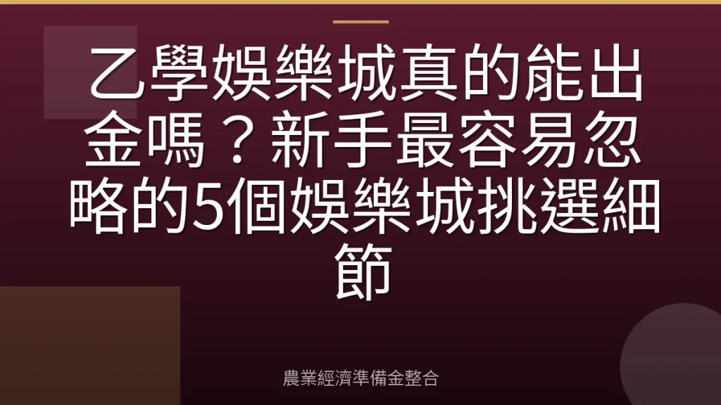 乙學娛樂城真的能出金嗎？新手最容易忽略的5個娛樂城挑選細節