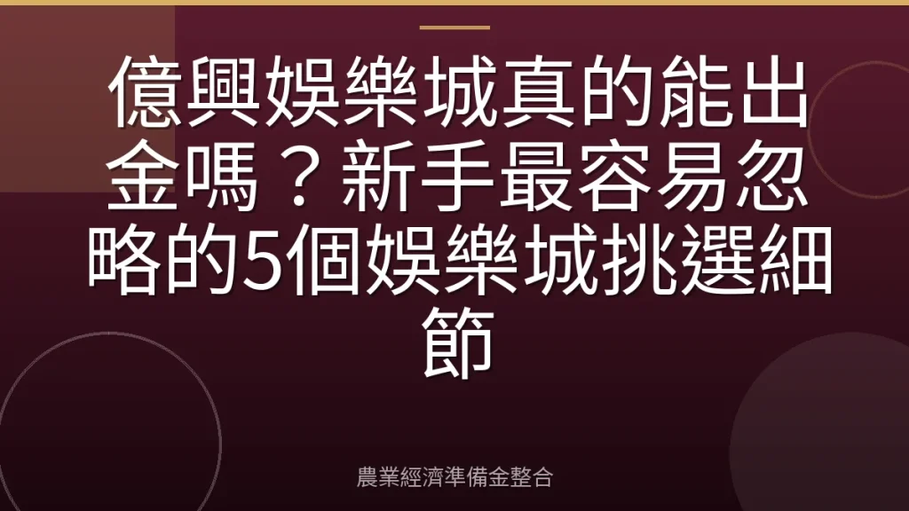 億興娛樂城真的能出金嗎？新手最容易忽略的5個娛樂城挑選細節