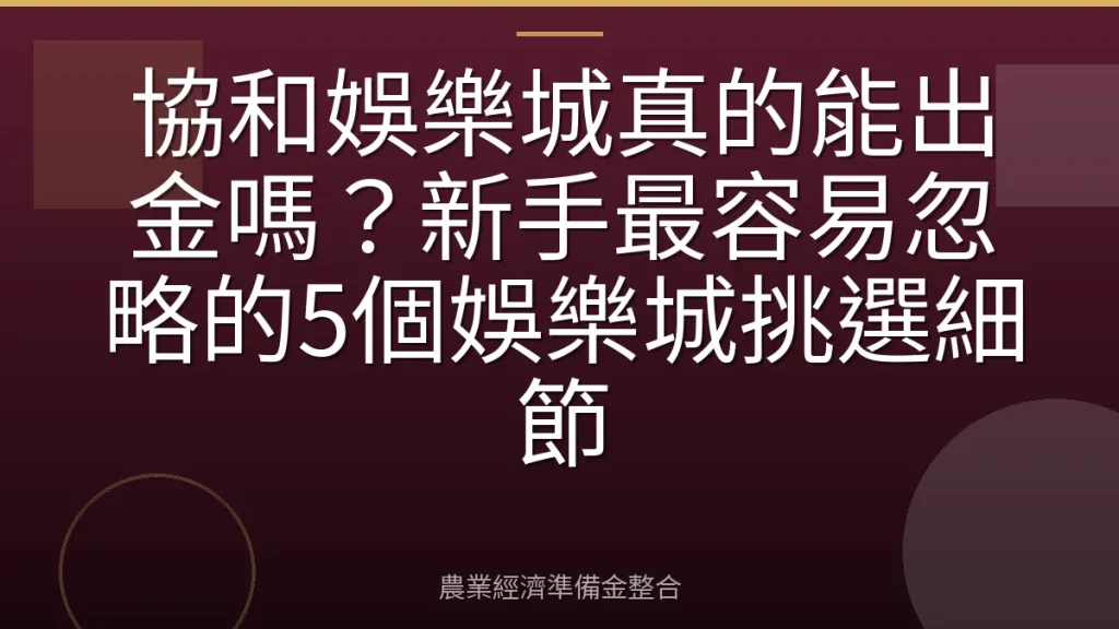 協和娛樂城真的能出金嗎？新手最容易忽略的5個娛樂城挑選細節