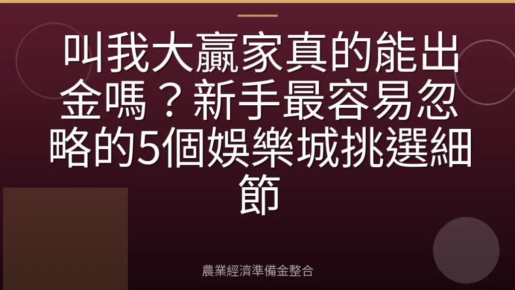叫我大贏家真的能出金嗎？新手最容易忽略的5個娛樂城挑選細節