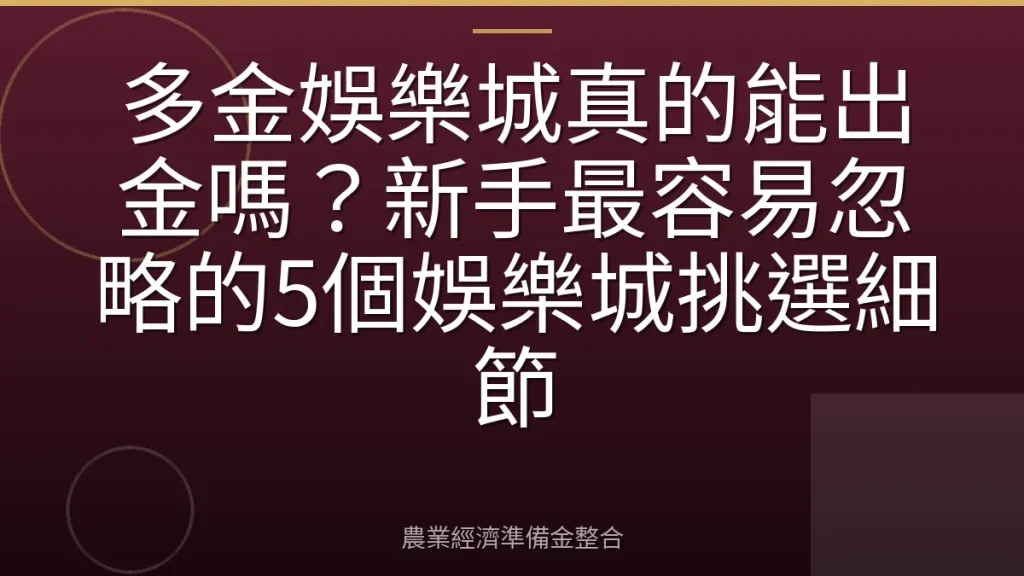 多金娛樂城真的能出金嗎？新手最容易忽略的5個娛樂城挑選細節