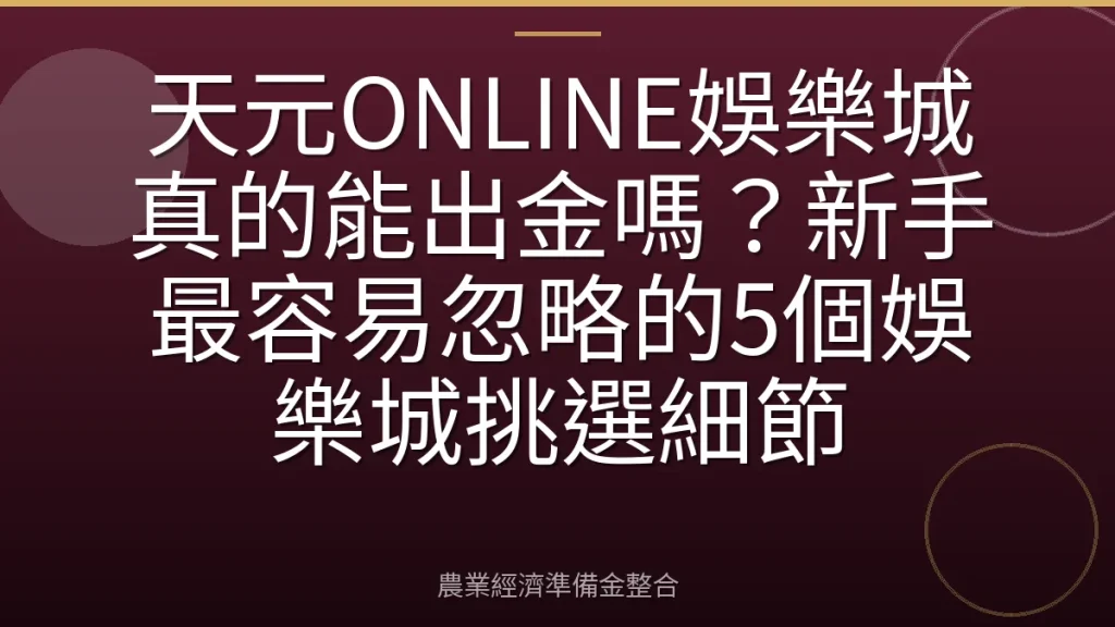 天元ONLINE娛樂城真的能出金嗎？新手最容易忽略的5個娛樂城挑選細節