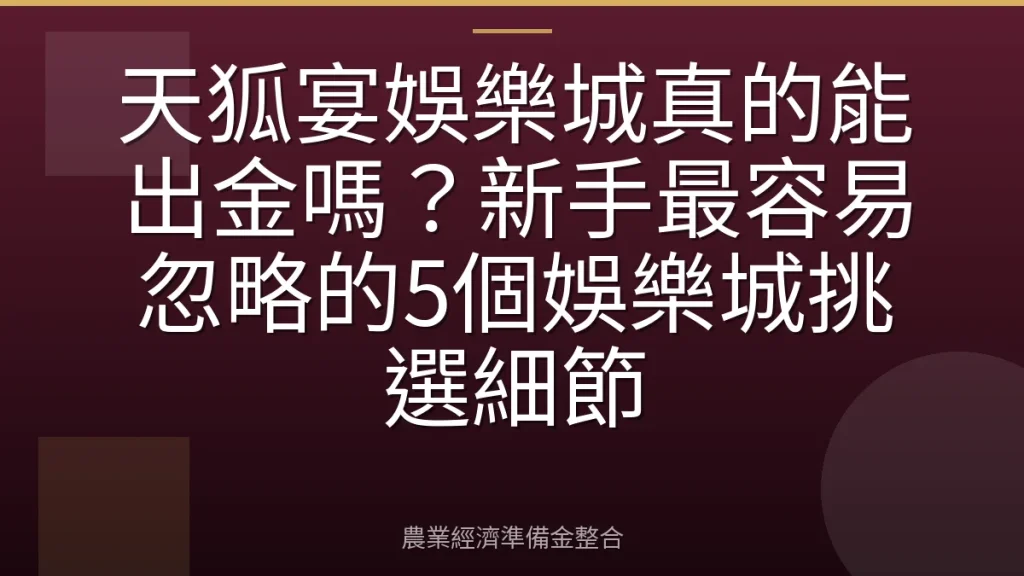 天狐宴娛樂城真的能出金嗎？新手最容易忽略的5個娛樂城挑選細節