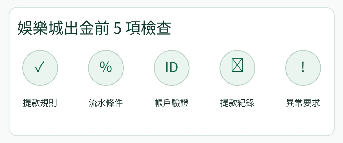 娛樂城出金前5項檢查 娛樂城出金前5項檢查示意圖