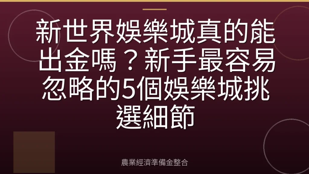 新世界娛樂城真的能出金嗎？新手最容易忽略的5個娛樂城挑選細節