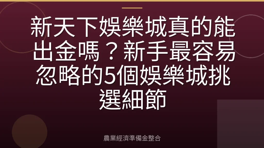 新天下娛樂城真的能出金嗎？新手最容易忽略的5個娛樂城挑選細節