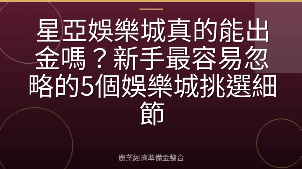 星亞娛樂城真的能出金嗎？新手最容易忽略的5個娛樂城挑選細節