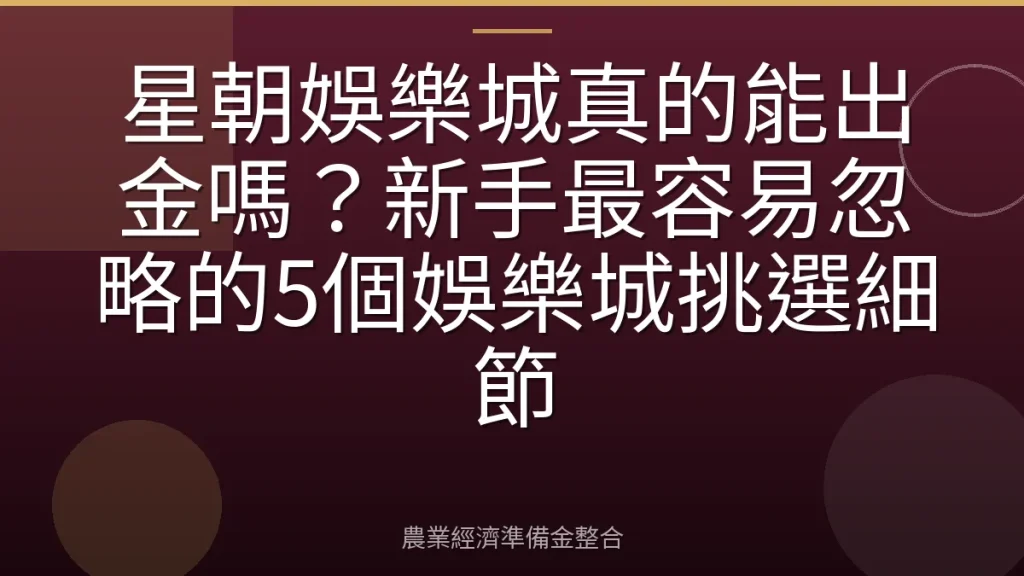 星朝娛樂城真的能出金嗎？新手最容易忽略的5個娛樂城挑選細節