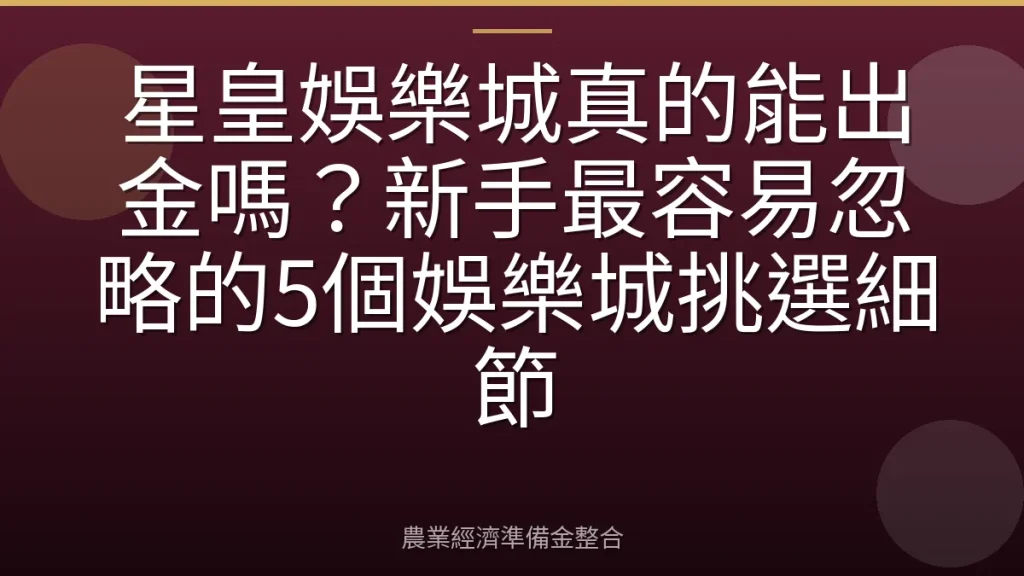 星皇娛樂城真的能出金嗎？新手最容易忽略的5個娛樂城挑選細節