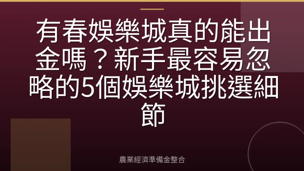 有春娛樂城真的能出金嗎？新手最容易忽略的5個娛樂城挑選細節