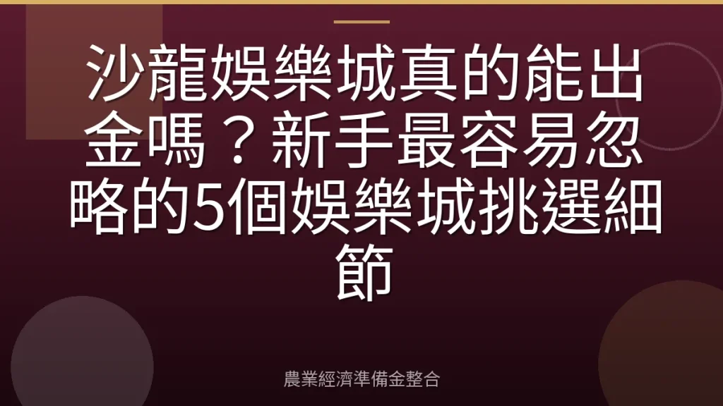 沙龍娛樂城真的能出金嗎？新手最容易忽略的5個娛樂城挑選細節