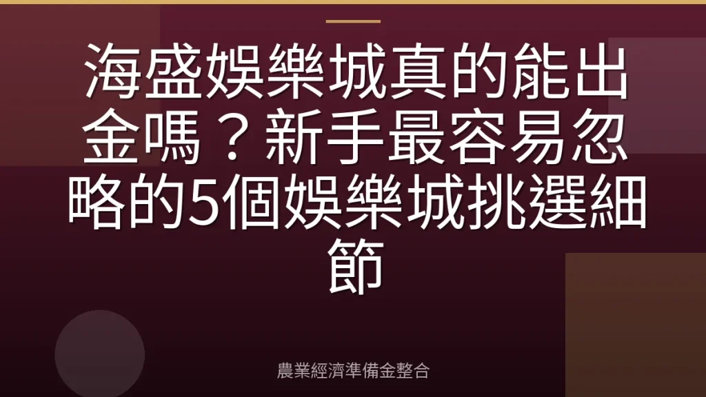 海盛娛樂城真的能出金嗎？新手最容易忽略的5個娛樂城挑選細節