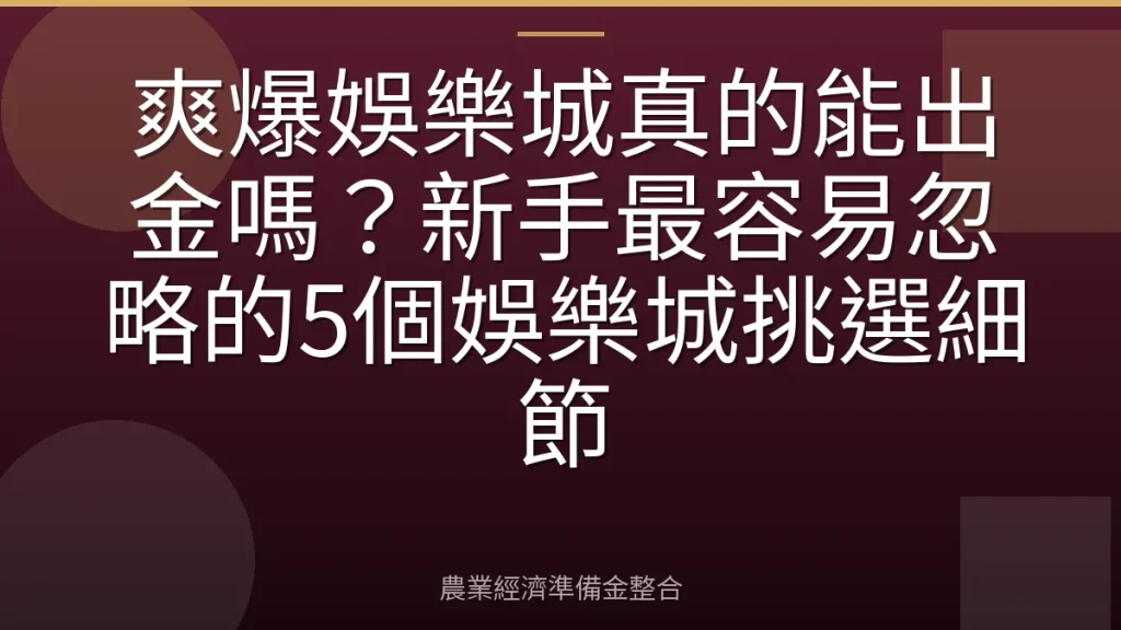爽爆娛樂城真的能出金嗎？新手最容易忽略的5個娛樂城挑選細節