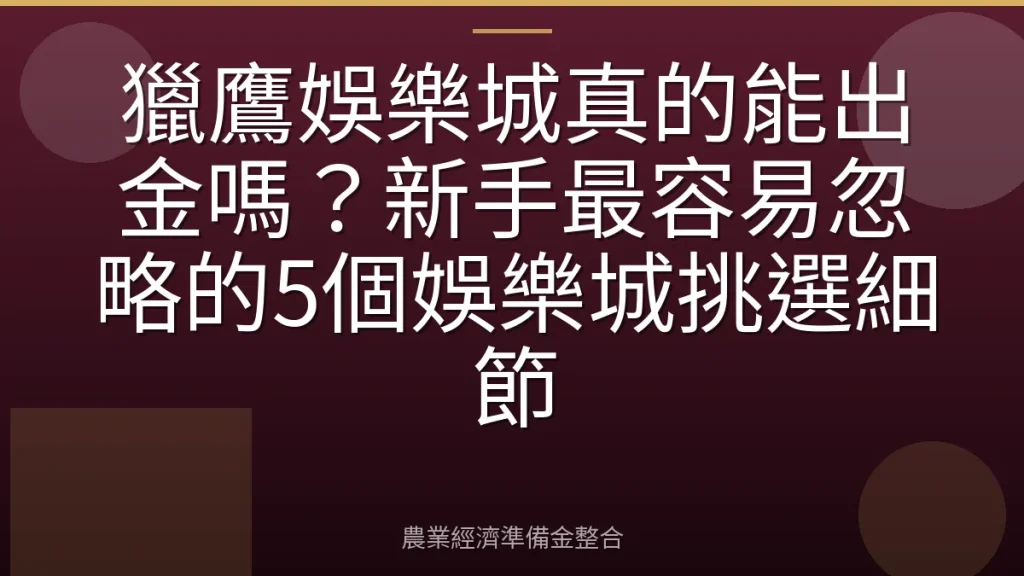 獵鷹娛樂城真的能出金嗎？新手最容易忽略的5個娛樂城挑選細節