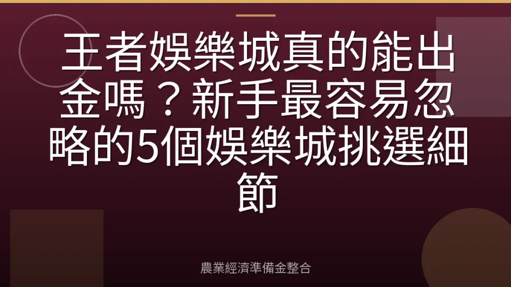 王者娛樂城真的能出金嗎？新手最容易忽略的5個娛樂城挑選細節