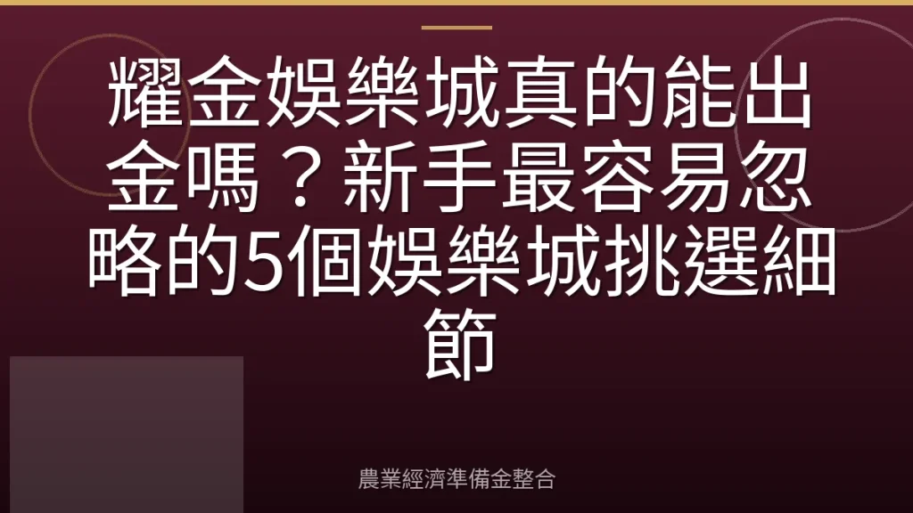 耀金娛樂城真的能出金嗎？新手最容易忽略的5個娛樂城挑選細節