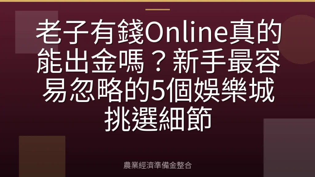 老子有錢Online真的能出金嗎？新手最容易忽略的5個娛樂城挑選細節