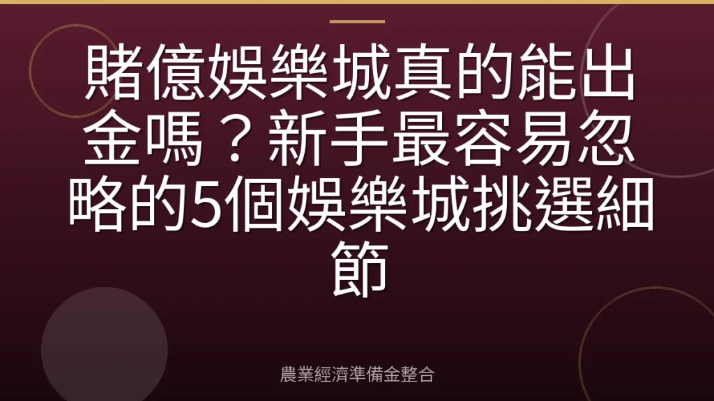 賭億娛樂城真的能出金嗎？新手最容易忽略的5個娛樂城挑選細節