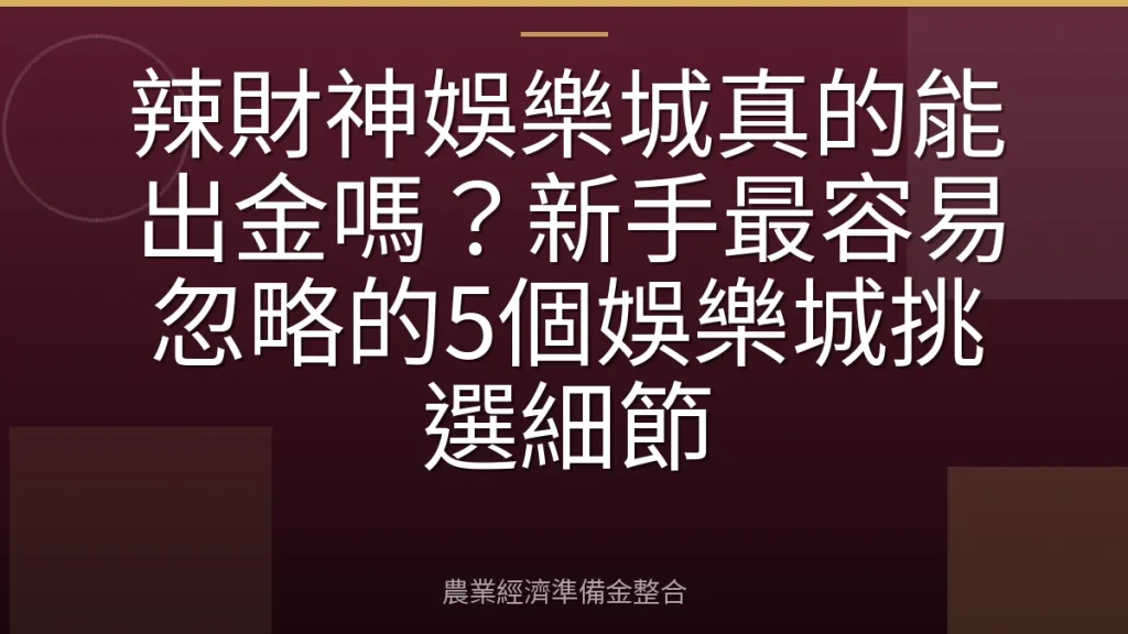 辣財神娛樂城真的能出金嗎？新手最容易忽略的5個娛樂城挑選細節
