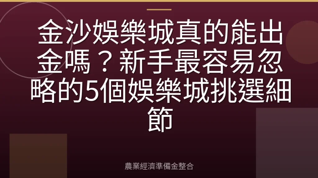 金沙娛樂城真的能出金嗎？新手最容易忽略的5個娛樂城挑選細節