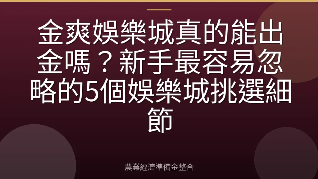 金爽娛樂城真的能出金嗎？新手最容易忽略的5個娛樂城挑選細節