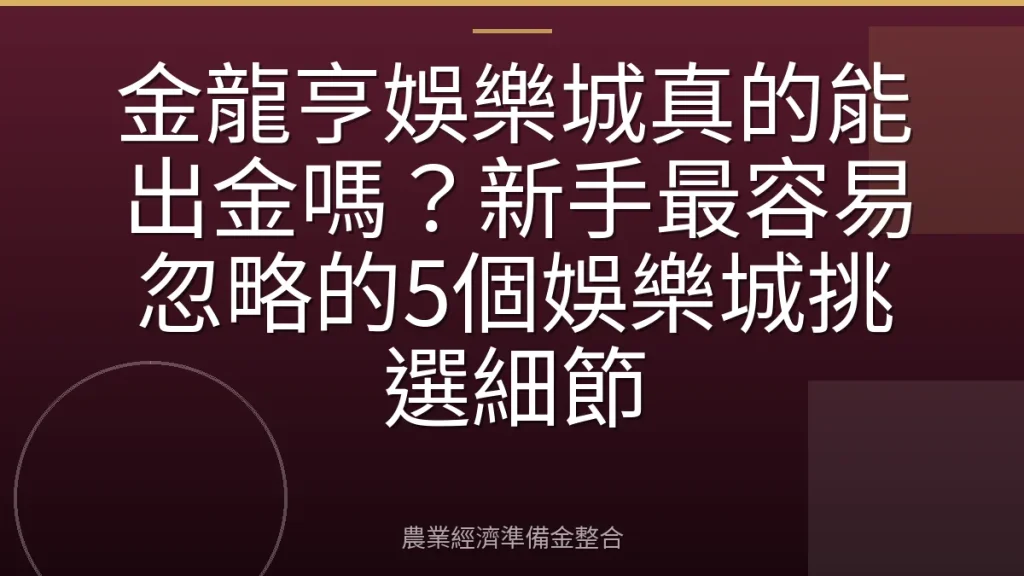 金龍亨娛樂城真的能出金嗎？新手最容易忽略的5個娛樂城挑選細節