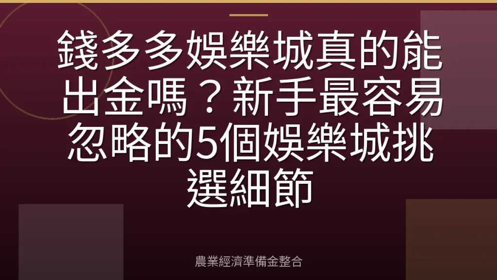 錢多多娛樂城真的能出金嗎？新手最容易忽略的5個娛樂城挑選細節