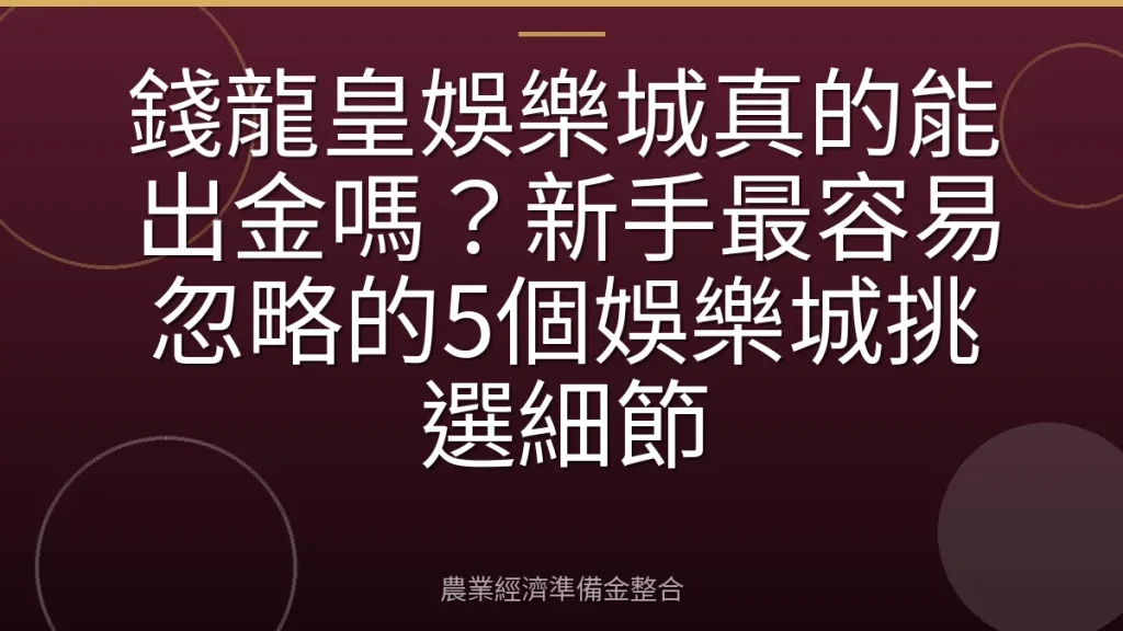 錢龍皇娛樂城真的能出金嗎？新手最容易忽略的5個娛樂城挑選細節