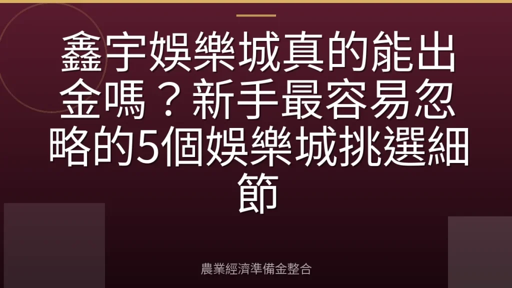 鑫宇娛樂城真的能出金嗎？新手最容易忽略的5個娛樂城挑選細節