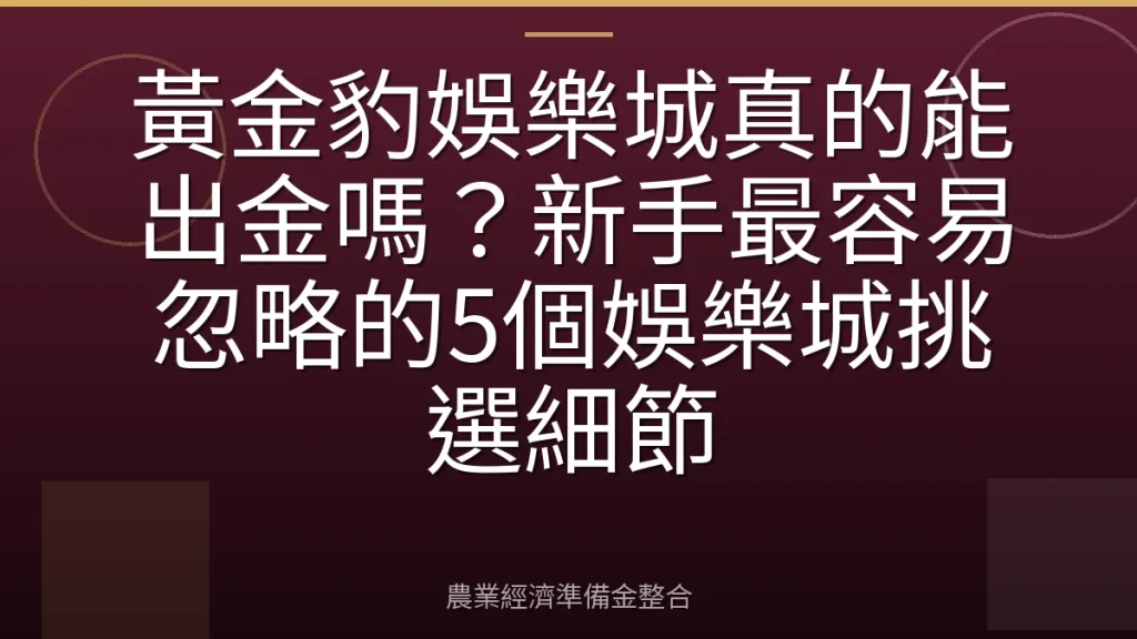 黃金豹娛樂城真的能出金嗎？新手最容易忽略的5個娛樂城挑選細節
