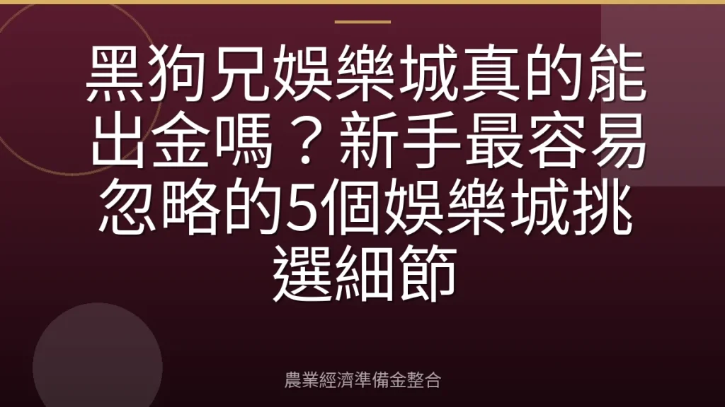 黑狗兄娛樂城真的能出金嗎？新手最容易忽略的5個娛樂城挑選細節